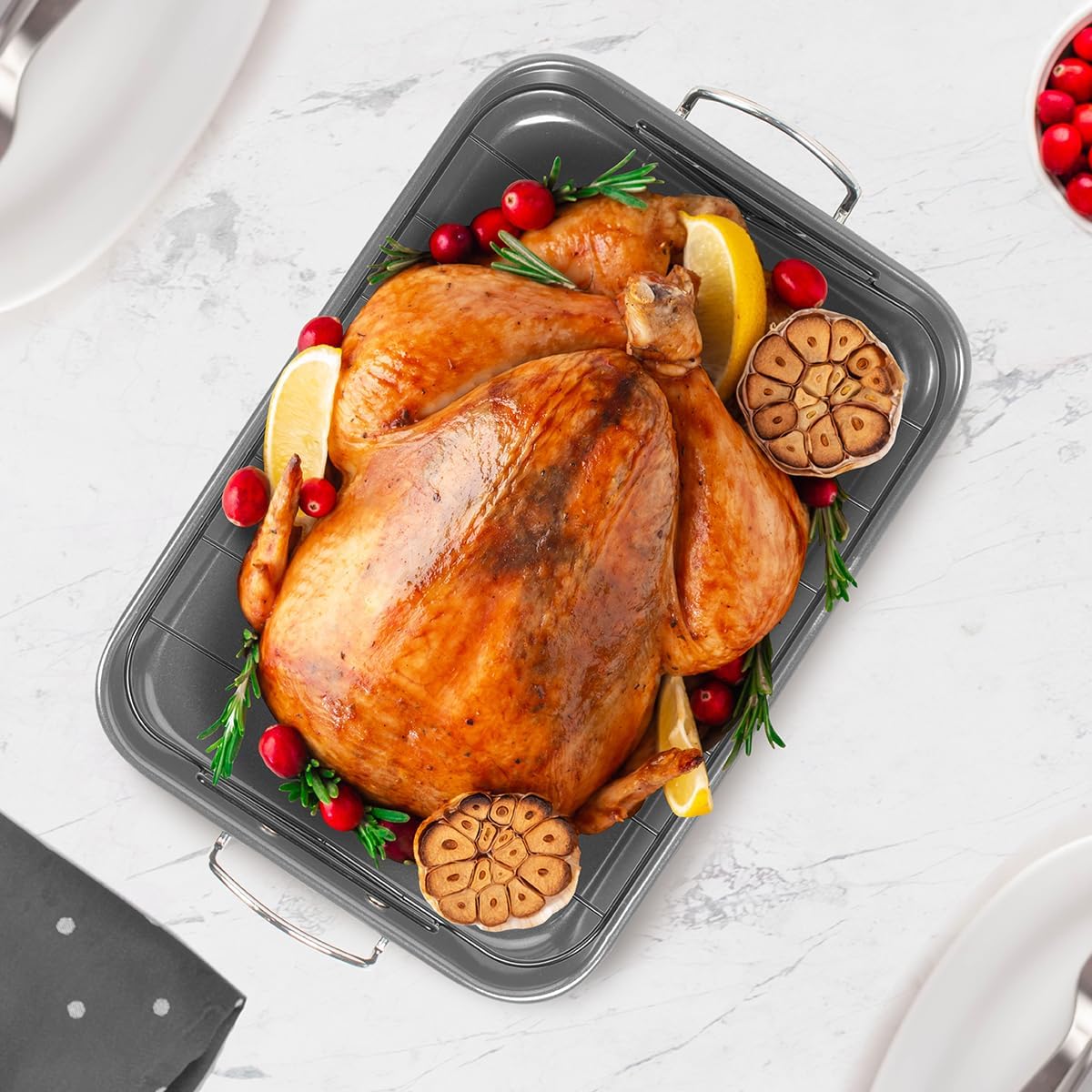 Nonstick Roasting Pan, Metal Bakeware Dish, Oven Roaster Tray, Baking Tray -11 Nonstick Roasting Pan, Metal Bakeware Dish, Oven Roaster Tray, Baking Tray -11